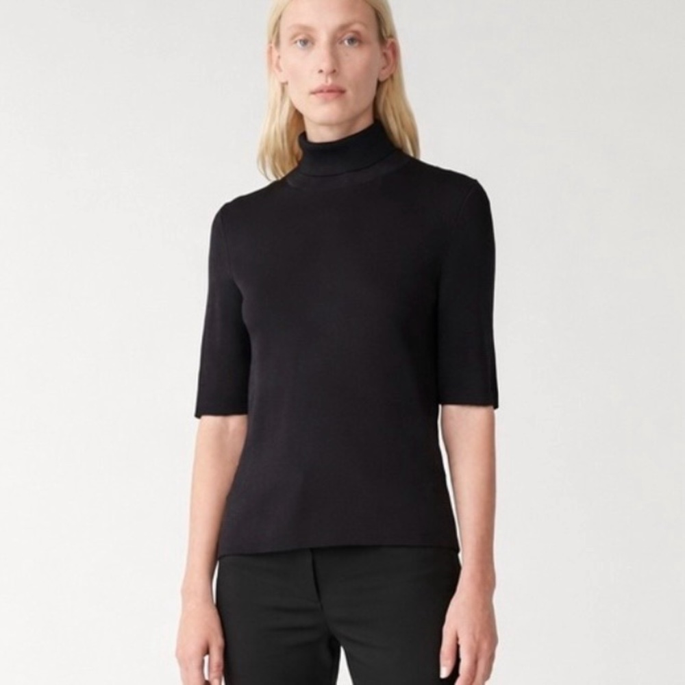 COS Black Short-Sleeve Turtleneck Knit Top | Minimalist | XS | NWT